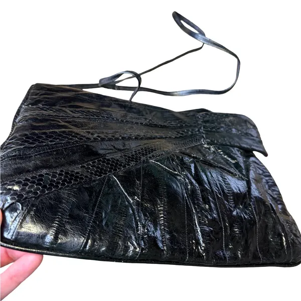 🖤 Vintage Genuine Eel Skin‎ Leather Crossbody Shoulder Bag Black 🖤 - Image 4