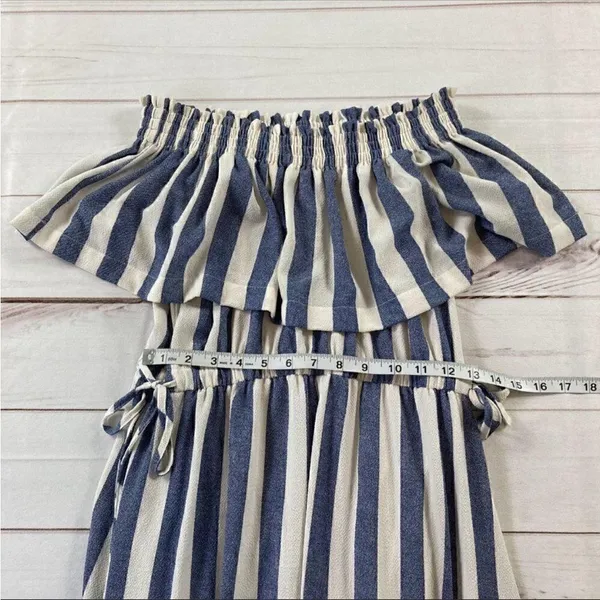 Ark & Co Womens Blue//White Striped Off Shoulder Smocked Maxi Dress Medium - Image 11