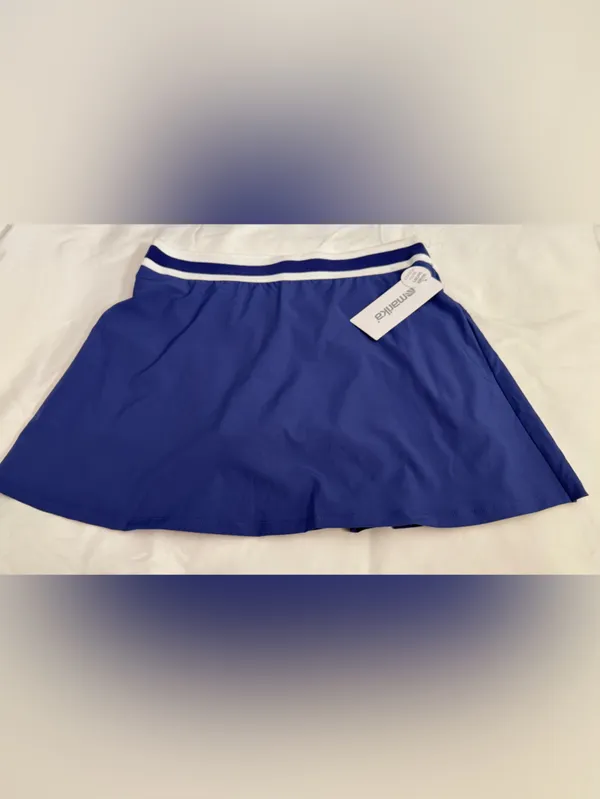 Marika Royal Blue Circle Skirt with White Waistband - Image 7