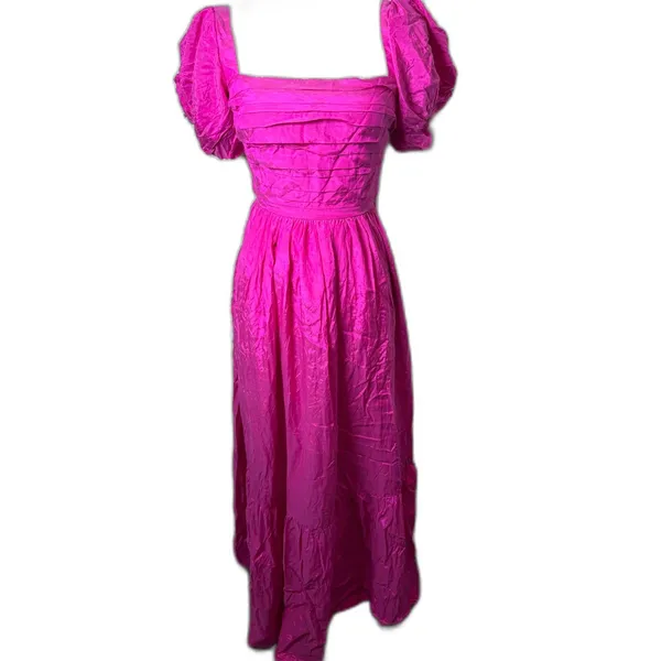 Abercrombie & Fitch Emerson Drama Puff Sleeve Bow Back Pink Maxi Dress Sz MP - Image 5