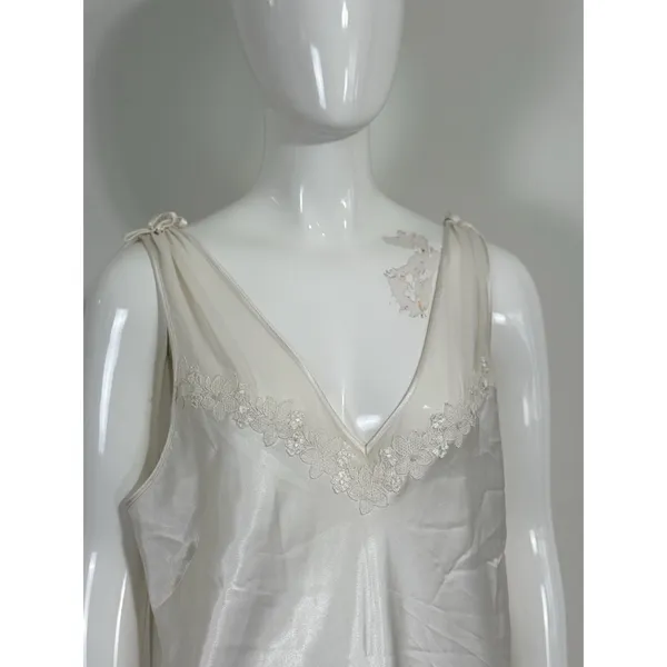 Oscar de la Renta Pink Label Women XL Satin Nightgown Long Robe Set Ivory Bridal - Image 9