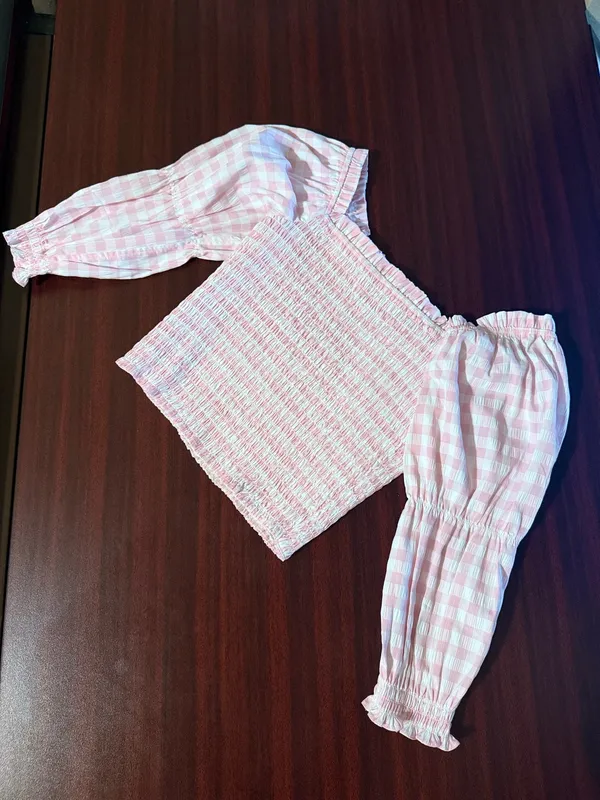 MI AMI Pink Gingham Smocked Puff Sleeve Top - Image 2