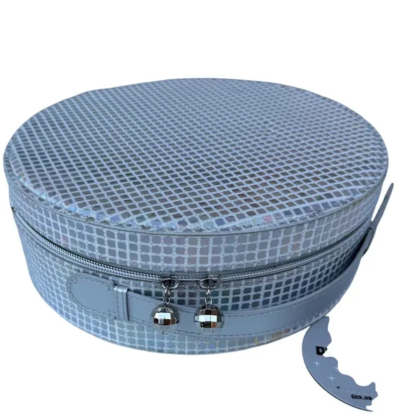 JoyBright Disco Dreams Beauty Box Silver Holographic Round Train Case Mirror NWT - Image 3