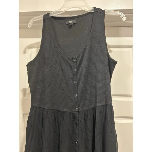 Frye Ladies Button Front Knit Midi Dress Size Large Black Gothic Witchy Casual - Image 3