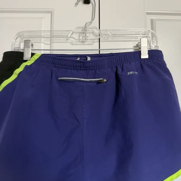 Nike Dri-FIT‎ Running Shorts Womens Medium Purple Black Neon Green Colorblock 3" - Image 7