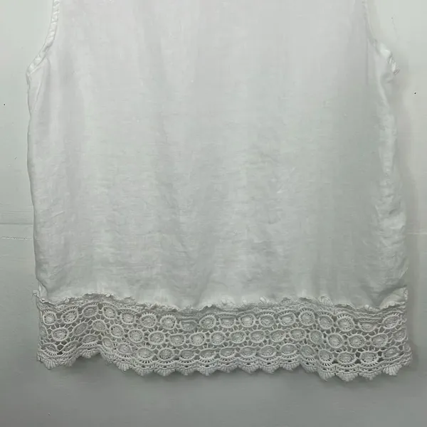 Marina Luna Linen White Crochet Trim Sleeveless Top size Medium - Image 8
