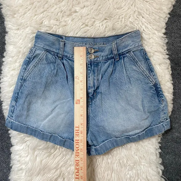 American Eagle Blue Mom Short Double Button Denim Jean Shorts Boho Chic Summer - Image 4