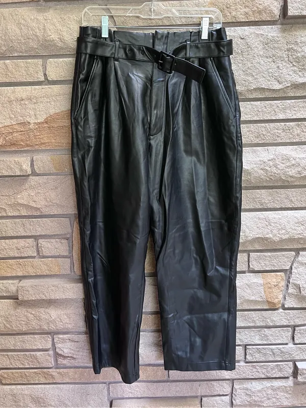 Abercrombie & Fitch A&F Black Faux Leather Belted Trouser Pants Size large - Image 4