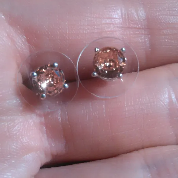 Simulated Champagne Diamond Stainless Steel Solitaire Stud Earrings - Image 2