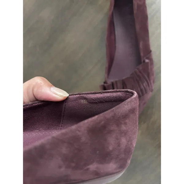 Aerosoles Women's Ruffle Suede Pointed Toe Slip-On Ballet Flats Sz 8 Burgundy - Image 5