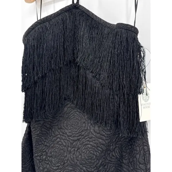 Tuckernuck Hyacinth House Black Halter Fringe Midi Dress Natalie size Small - Image 9