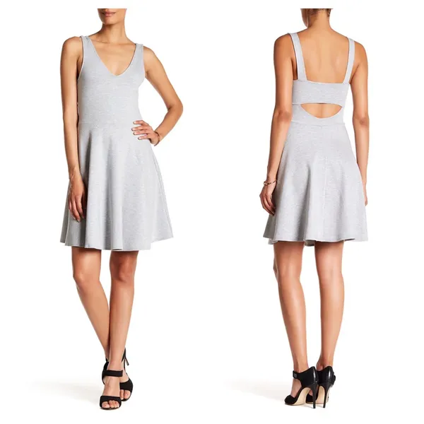 Vanity Room Grey Skater Dress Mini M NWT Gray Nordstrom V Neck Fit Flare - Image 3