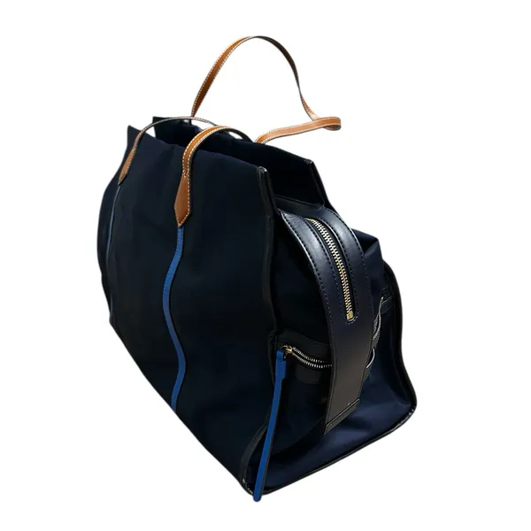 Tory Burch The Perry Overnight Travel Bag Blue Nylon Faux Leather Trim One Size - Image 5