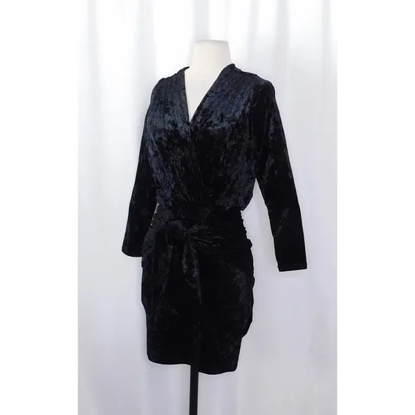 MISA Los Angeles Ophelie Black Crushed Velvet Tie Front Mini Dress Stretch Small - Image 5