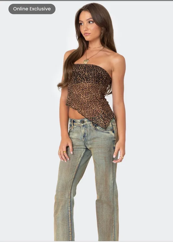 Edikted Leopard Printed Sheer Mesh Tube Top - Image 4