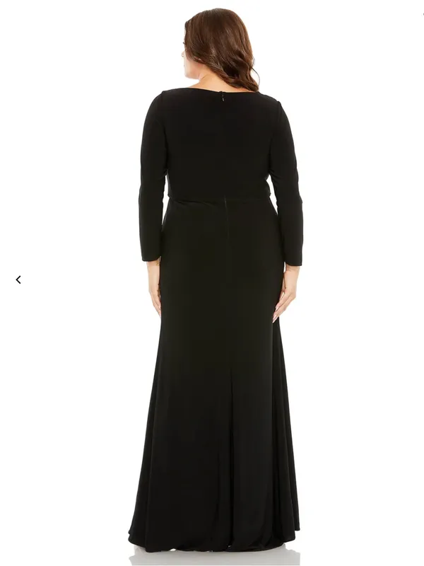 Mac Duggal Black V-Neck Long Sleeve Maxi Evening Gown Dress Plus 16W NEW 68442 - Image 2