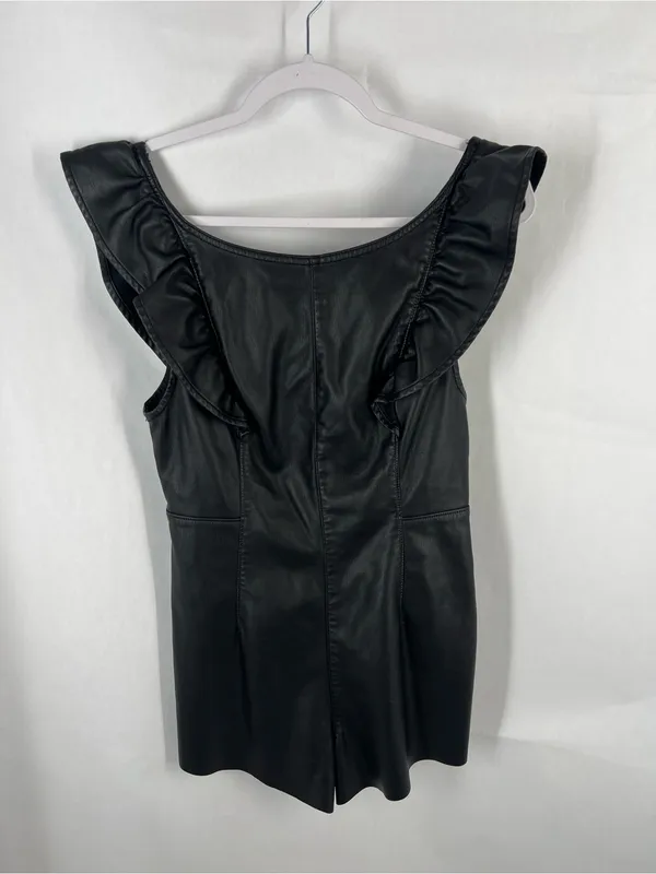 Free People Simone Vegan Short Suit Black Faux Leather Romper XS - Image 2
