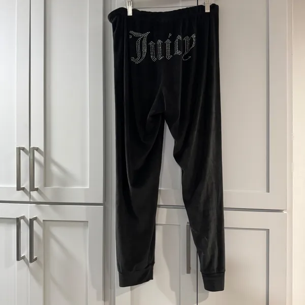 Juicy Couture Black Velour Rhinestone Logo Joggers Sleepwear Pants Womens Medium - Image 2