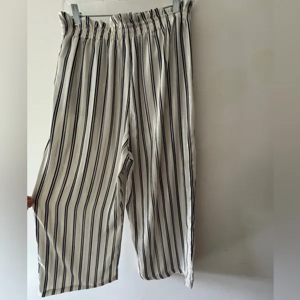 Zara‎ Blue White And Silver Striped Wide Leg Ankle Pants Pull On Elastic Waist - Image 4
