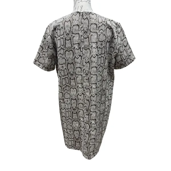 Zara Woman Grey Snakeskin Animal Print Short Sleeve Shift Mini‎ Dress Large - Image 4
