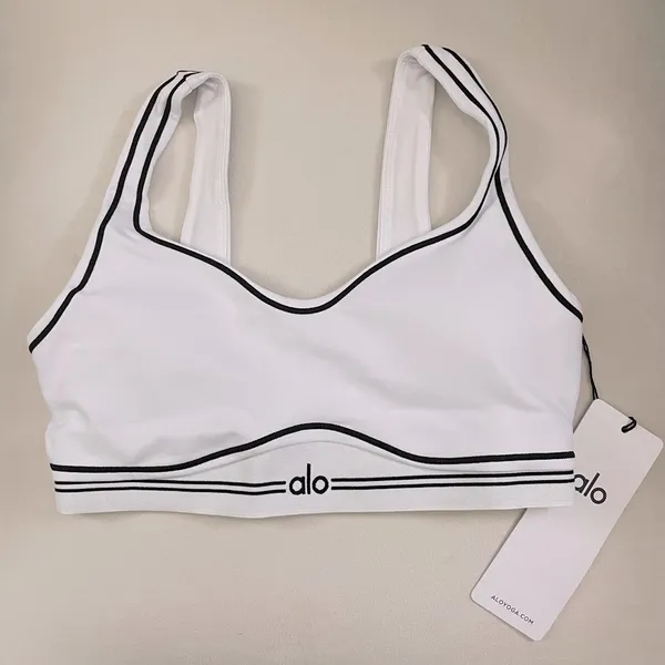 NEW ALO Yoga Airbrush Heart Throb White & Black Sports Bra Size L - Image 5