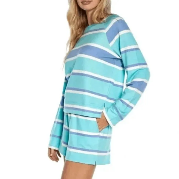 Wildfox Purple Aqua Striped Sleep Lounge Top Shorts 2 Piece Set Small NWT - Image 12