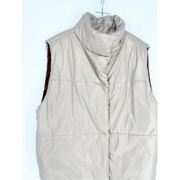 Fabletics Oversized Reversible Puffer Vest Women's Size L Pink Tan Gorpcore‎ - Image 4