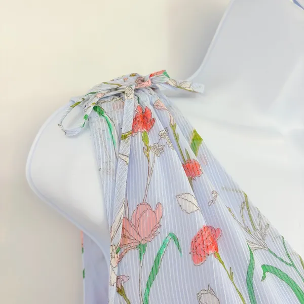 Banana Republic Pale Blue Hi Low Dress Sz 14 Coastal Boho Resort Floral Garden - Image 4