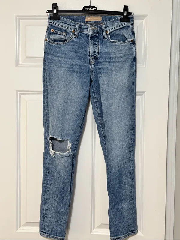 NWOT 7 For All Mankind Luxe Vintage Distressed Ripped Josefina Denim Jeans Sz 24 - Image 3