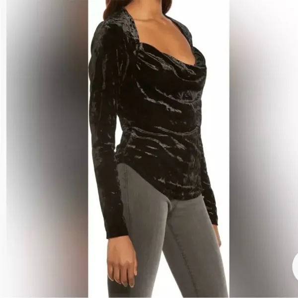 Free people Perfect Date black velvet draped‎ top sz S - Image 2