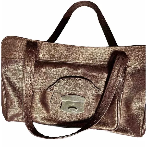 Ashneil Shimmer Brown Pebbled Leather Satchel Bag Silver Hardware Suede Lining‎ - Image 4