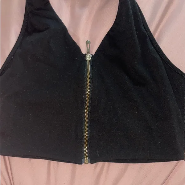 Black Halter Top with Gold Zipper - Image 3