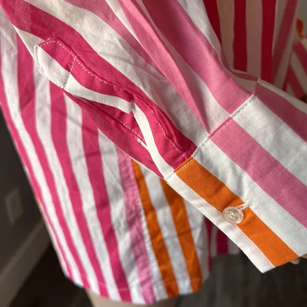 Beach Riot Womens Sz L/XL Top Pink Orange Stripe Swim Cover Up Button Up #148 - Image 7