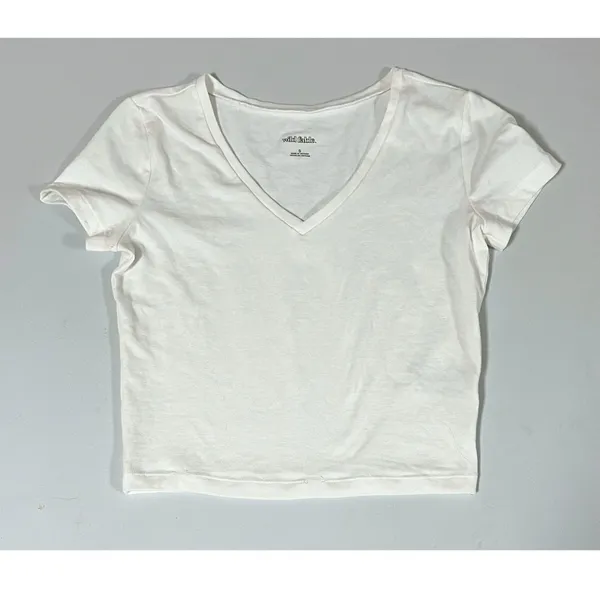 Wild Fable White Solid V-Neck Short Sleeve T-Shirt Top Blouse Tee Size S 🤍 - Image 2