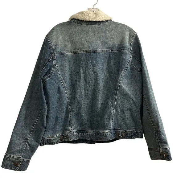 Style & Co Women's Sherpa Lined Collar Denim Jacket Blue Size L Casual‎ - Image 10