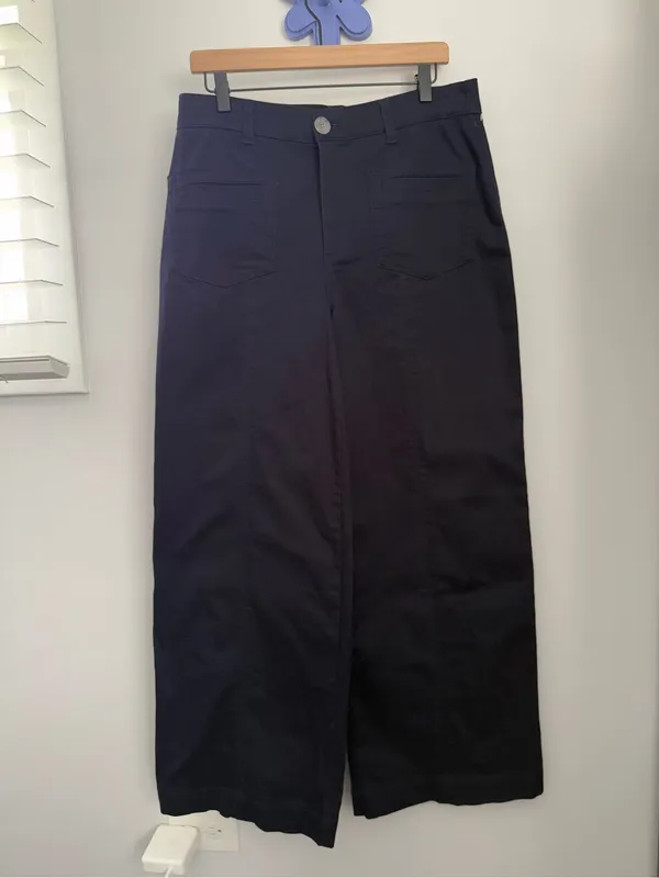 Wit & Wisdom 10 Skyrise V-Yoke‎ Spade Pocket Wide Leg Pants Utility Navy Relaxed - Image 2