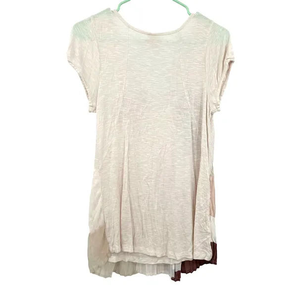 One September‎ Size Small Shirt White Geometric Flowy Pleated Short Sleeve - Image 2