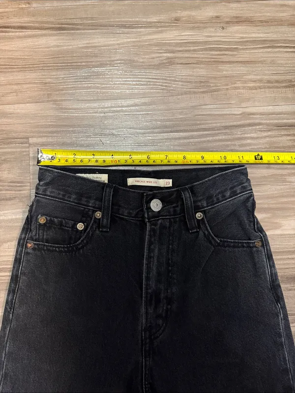 Levi’s Premium Ribcage Wide Leg Jeans W23 L32 Black Big E Zip Fly $110 - Image 8