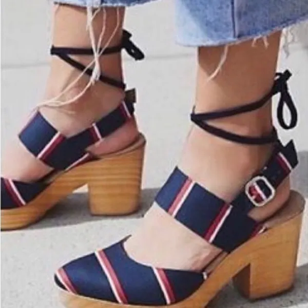 ‎Free People Monaco Boho navy striped wrap clog 39/9 - Image 2