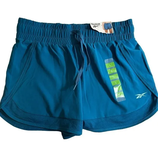 Reebok Running Shorts Women L Teal Seaport Drawstring‎ Athletic Gym NEW 3RBWH514 - Image 2