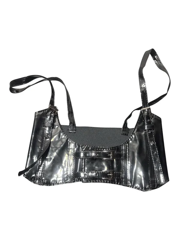 Black Patent Faux-Leather Corset Buckle Harness Belt - Image 2