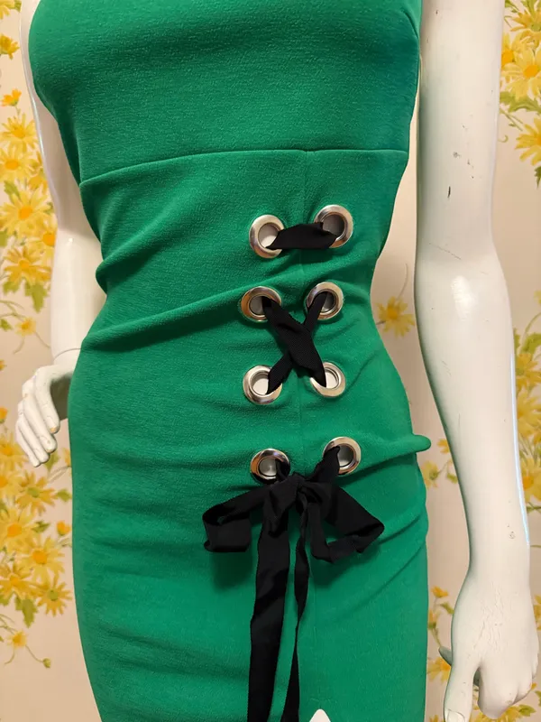 Green Lace-Up midi Dress size M - Image 6