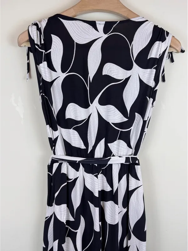 Lola + Kenni Black White Floral Wide Leg Wrap Jumpsuit Size L Belted Resort - Image 10
