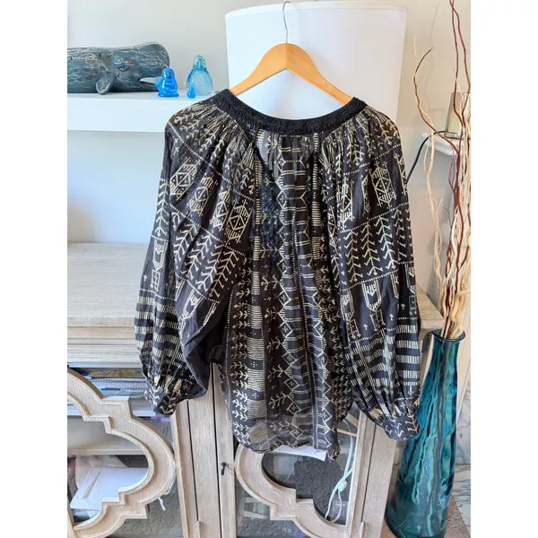 Free People New Romantics Palacio Blouse Womens Black‎ Gold XS - Image 5