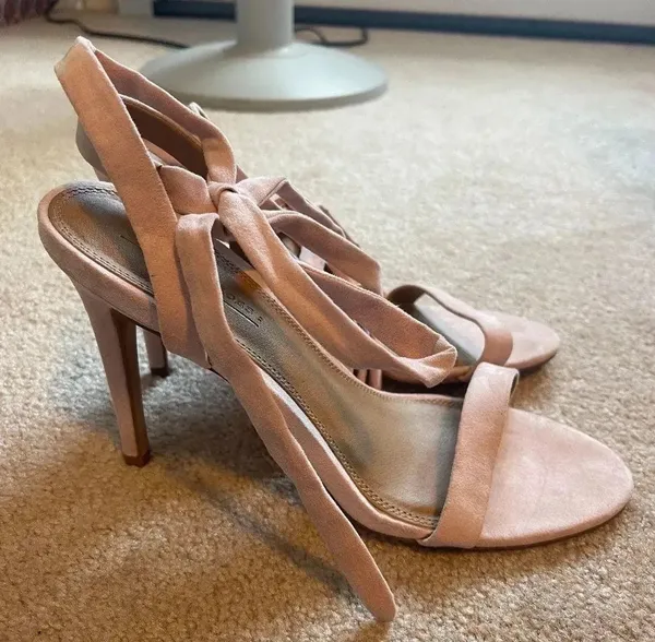 ASOS Blush Pink Suede Tie-Strap High Heel Sandals - Image 2