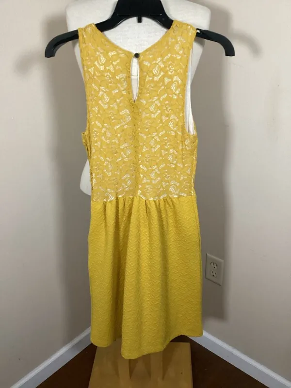 Maeve Anthropologie Yellow Lace Bodice Textured Fit & Flare Dress Size XS - Image 3