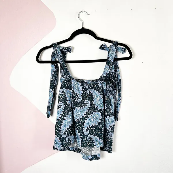 J. Crew Womens Blue Ruffle‎ Tie Shoulder Blouse Top Size Medium - Image 3