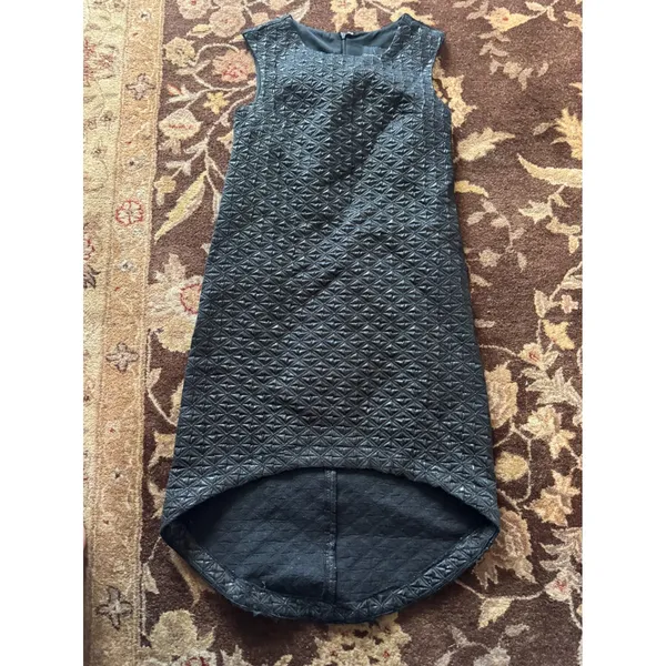 Black Quilted High Low Sleeveless Dress Geometric Textured Evening Gown - Image 2