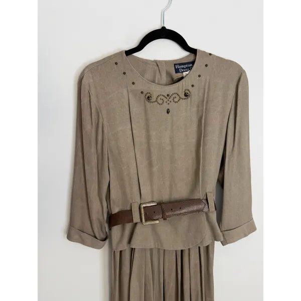 Vintage Hampton Dress Co. beige peplum work dress size 6 - Image 2
