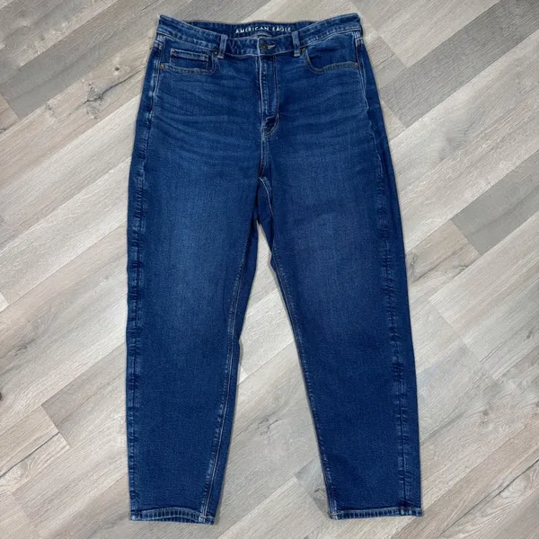 American‎ Eagle Stretch Denim Mom Jeans Retro Blue Size 14 Ankle - Image 3